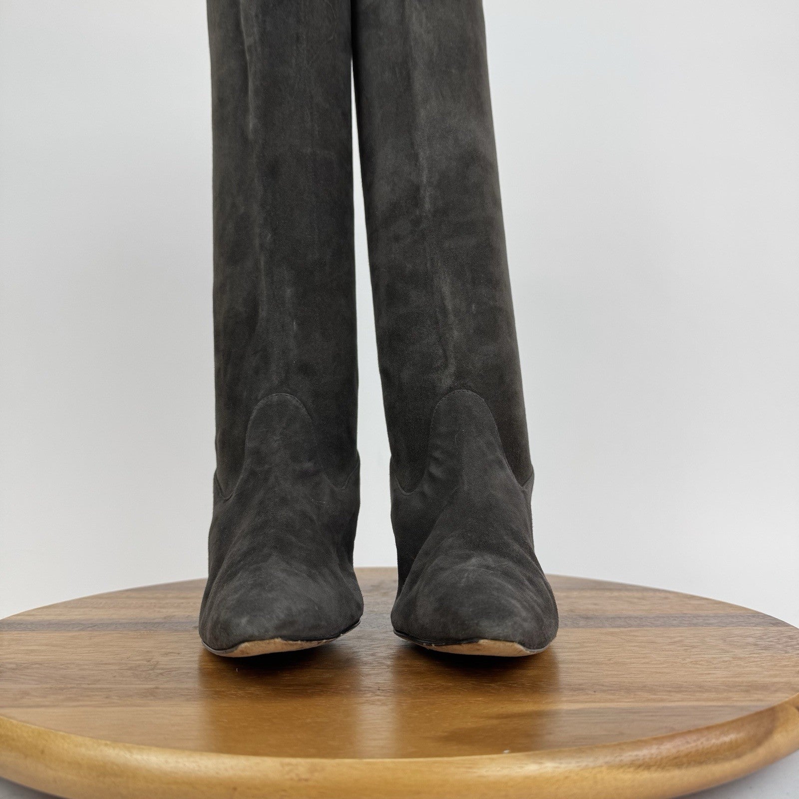 Womens Manolo Blahnik Pamfilo Stretch Gray Suede Pull On Stiletto Boots Size 40