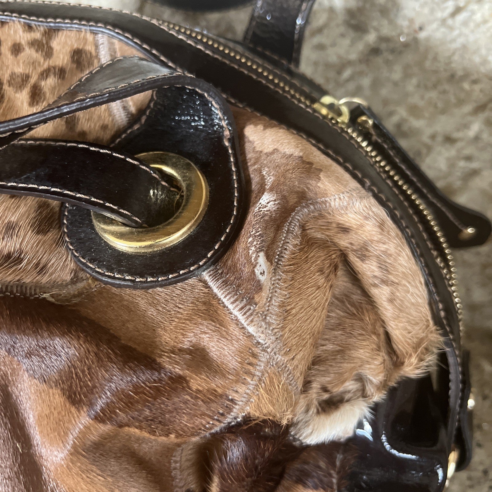 Francesco Biasia Animal Print Leather Shoulder Bag