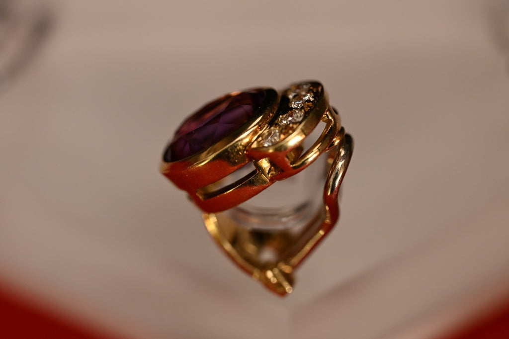 18k Gold vintage earrings Diamonds, Amethyst, Stunning, impressive, w/ appraisal