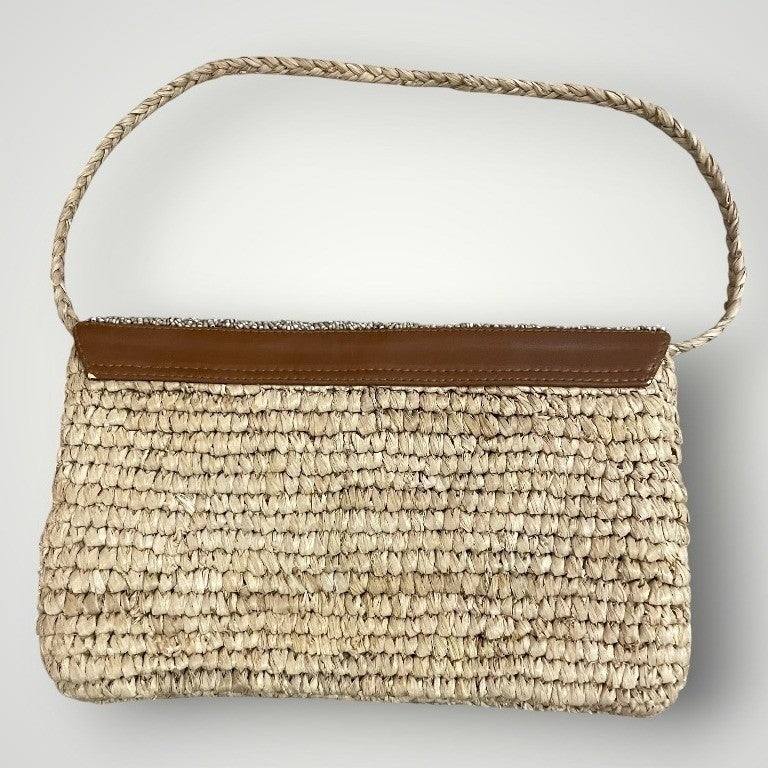 Tommy Bahama Feeling Beachy Straw Shoulder Bag Shell Beaded Mother of Pearl Boho