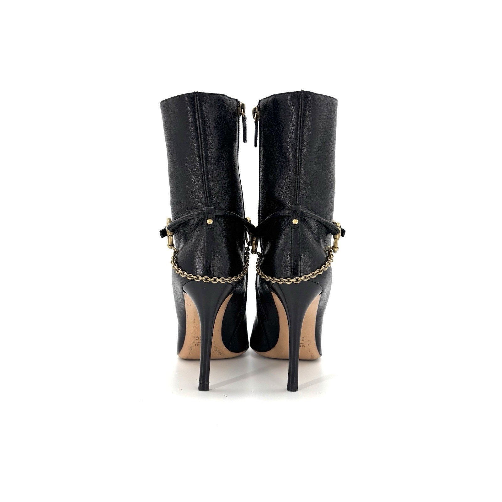 Vintage Gucci Horsebit Chain Harness Black Leather Ankle High Heeled Boots 39.5