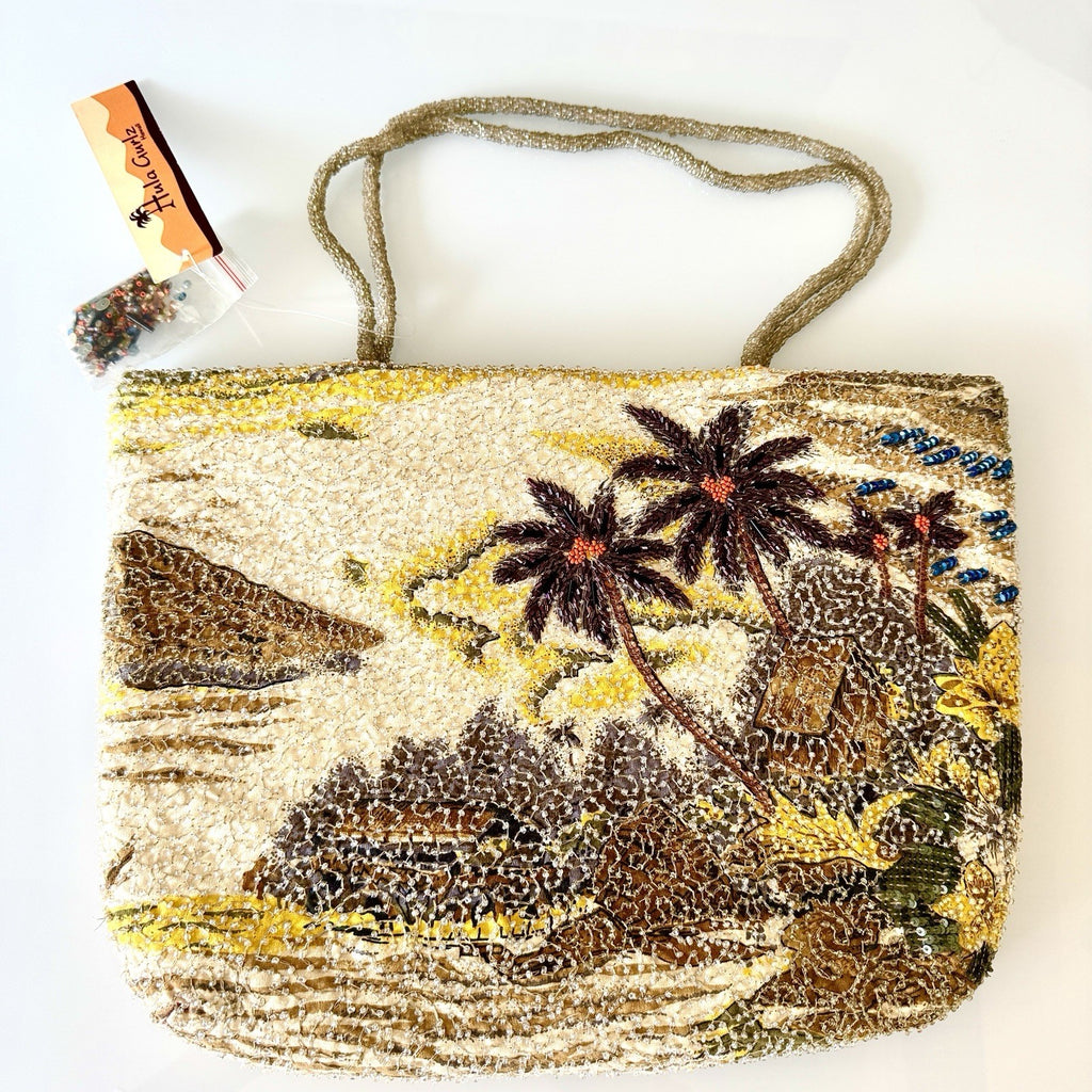 VTG Beaded Purse Hawaii Tiki Hut Palm Tree Luau Hula Shoulder Bag New With Tags