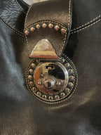 Francesco Biasia Y2K Black Leather Studded Hobo Shoulder Bag Large