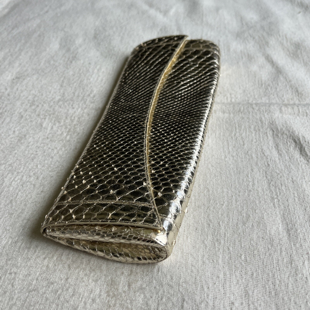 Nancy Gonzalez Clutch Gold Snakeskin Exotic Leather Envelope Evening Bag