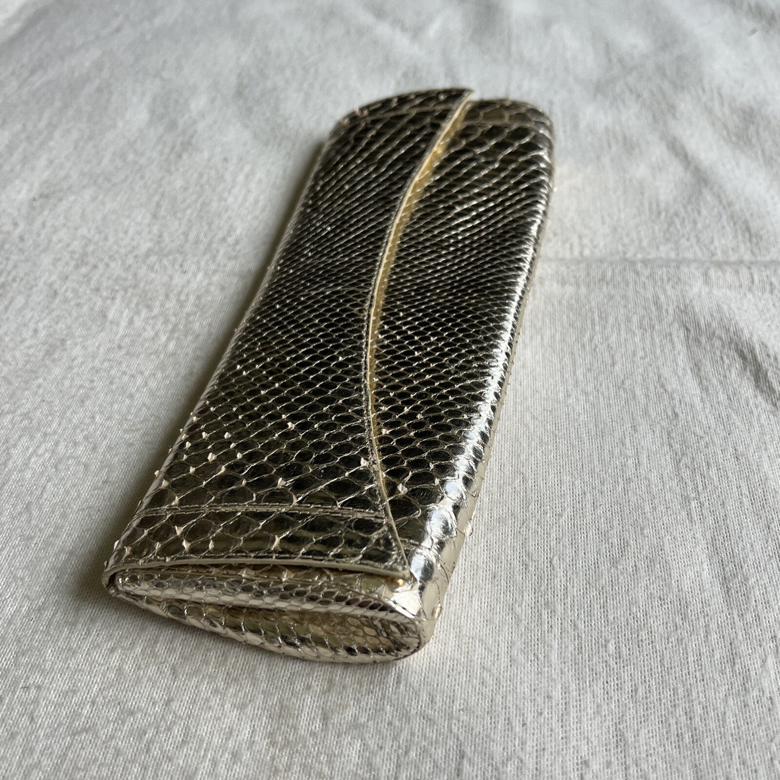 Nancy Gonzalez Clutch Gold Snakeskin Exotic Leather Envelope Evening Bag