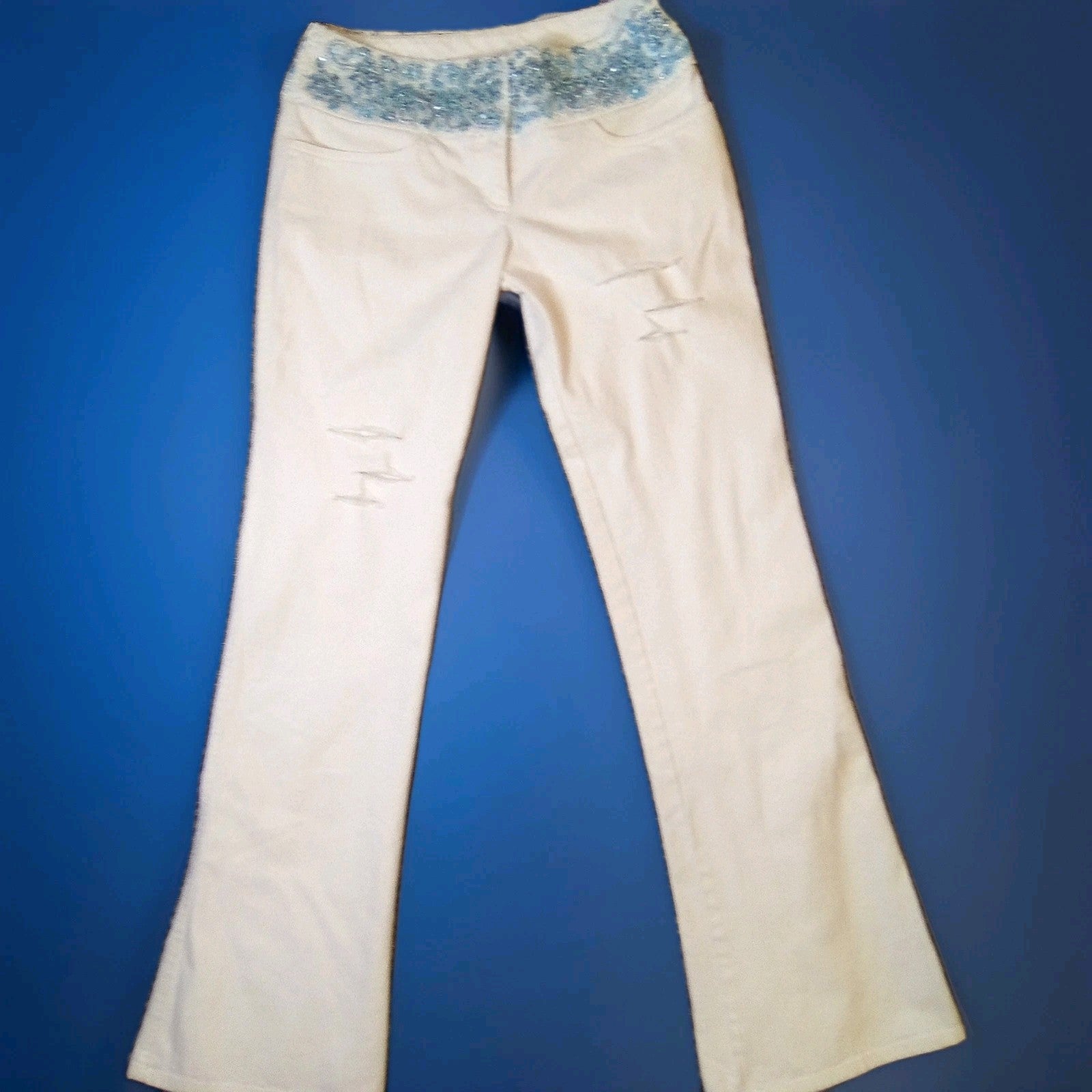 Escada White Jeans with Hand-Beaded Waistband