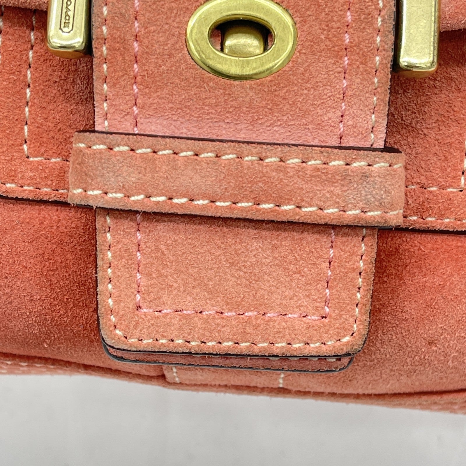Vintage Coach Y2K Demi Soho Flap Shoulder Bag Suede 8A18 Salmon Pink Pre-Owned