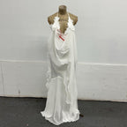 White Sculptural Halter Gown with Cascading Chiffon
