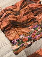 Y2K Euro Brown Floral Beaded Silk Two Piece Top and Skirt Small Medium