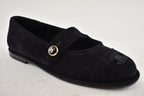 Chanel 25B Black Suede Shearling Fur Mary Jane Moccasin Ballet Loafer Flat 38