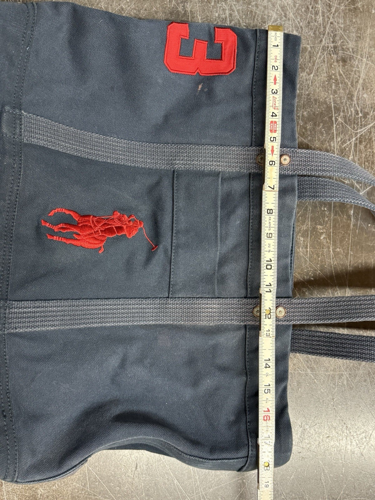 Rare Vintage Polo Ralph Lauren Large Pony Tote Navy Blue Canvas Zip Bag