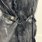 Vintage Y2K Black Leather Quilted Jacket with Faux-Fur Trim