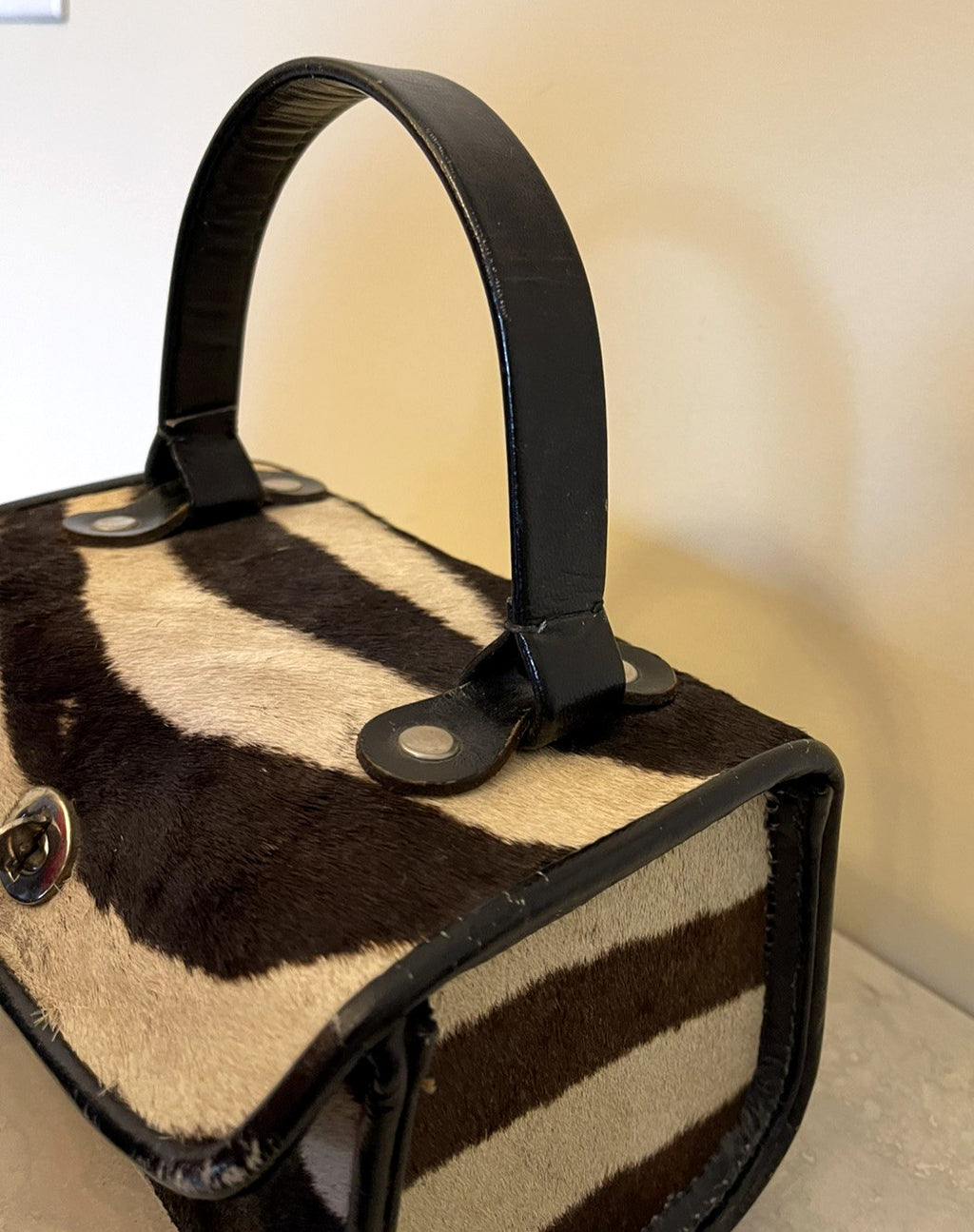Vtg Calf Hair ZEBRA Print Nordstrom  1950s-60's HandBag Leather Black White Nice