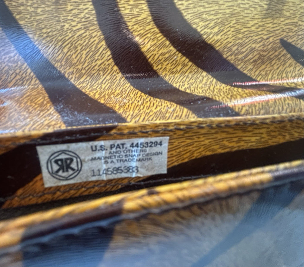 Vintage Francesco Biasia Tiger Stripe Leather Clutch Bag Italy Magnetic Snap
