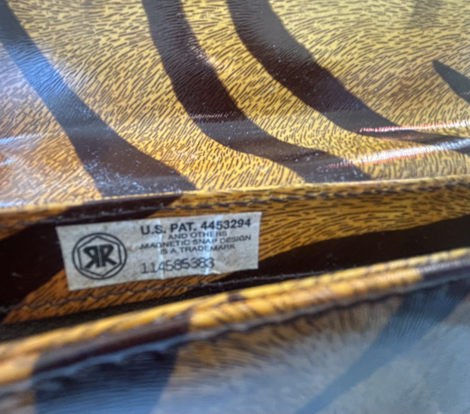Vintage Francesco Biasia Tiger Stripe Leather Clutch Bag Italy Magnetic Snap