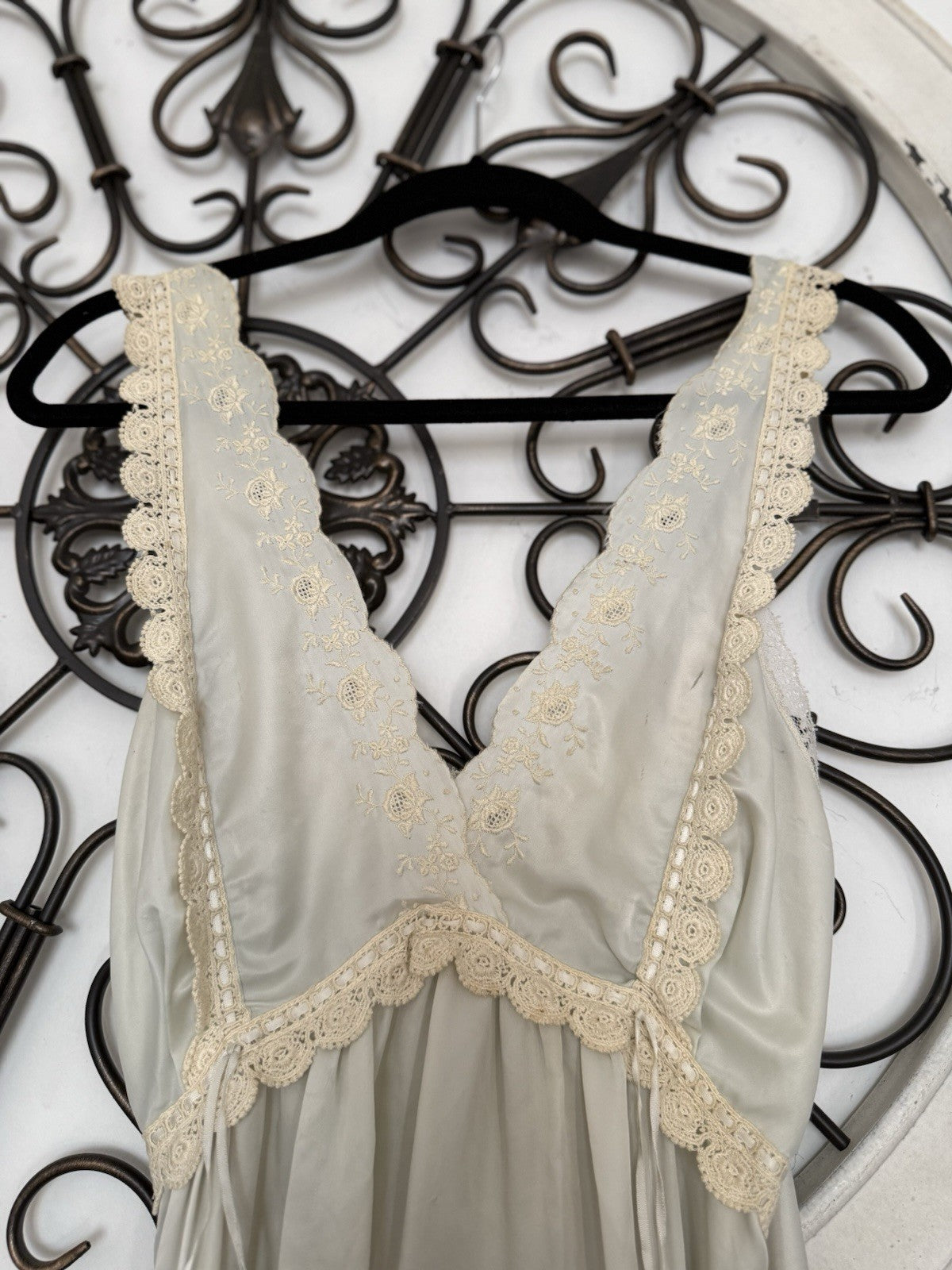 Vtg 70s Christian Dior Lingerie Ivory Lace Silk Nightgown Slip Womens Small