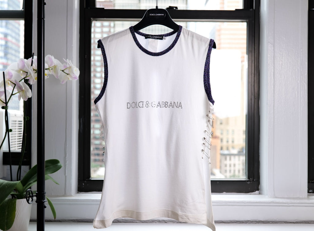 Dolce & Gabbana Vintage Purple Runway Pin Logo Outline Tank Top (S/S 2001 )