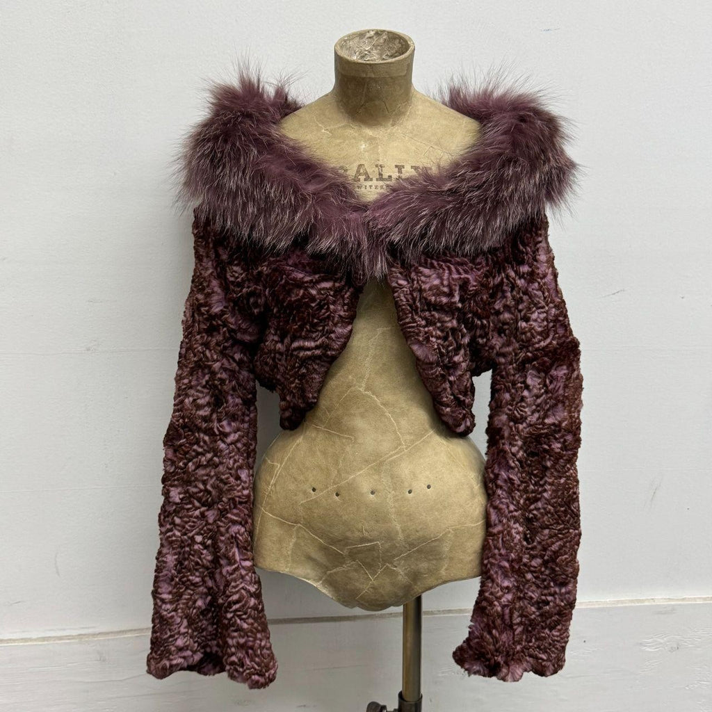 Vintage Y2K Purple Bolero Cropped Rabbit & Fox Fur Jacket Coat