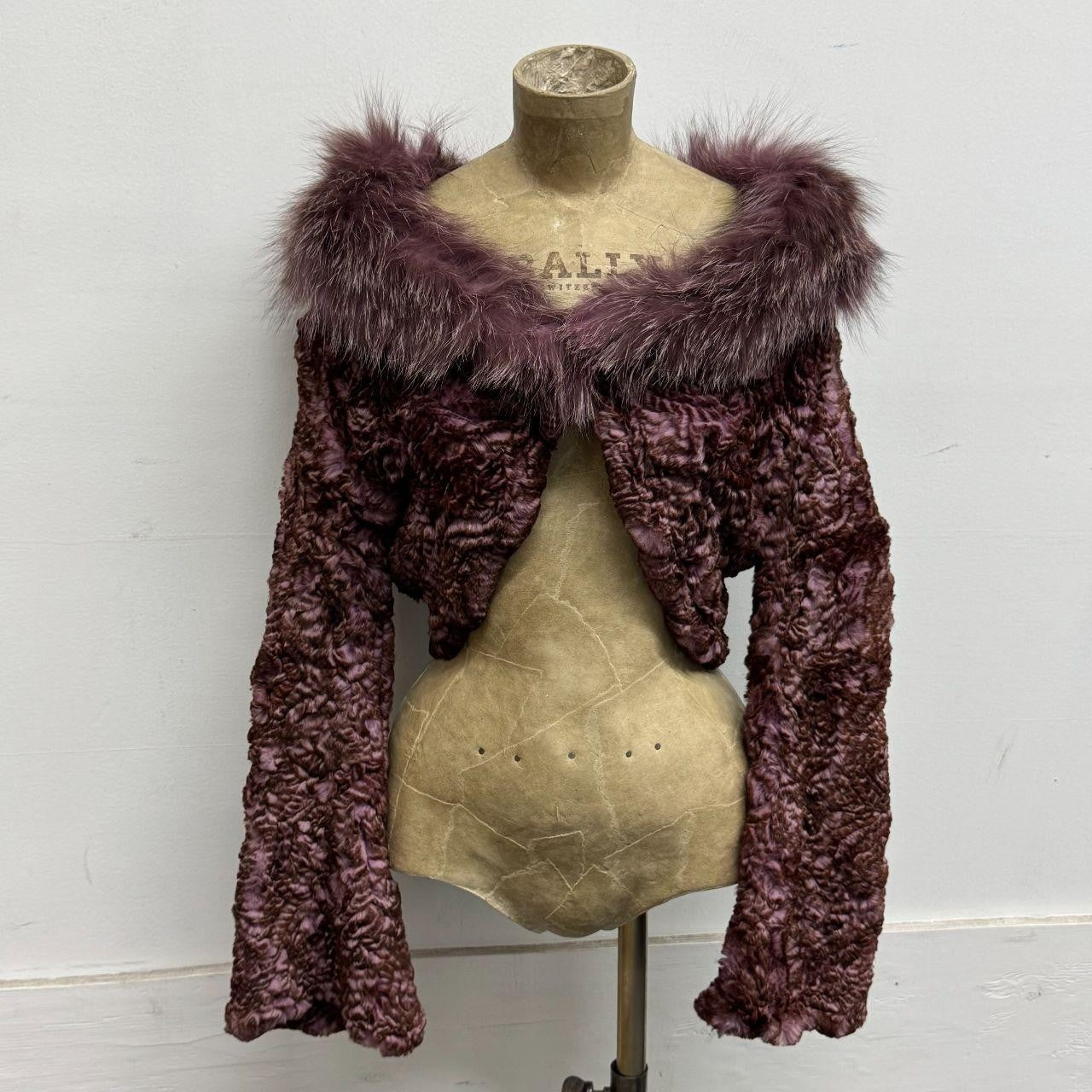 Vintage Y2K Purple Bolero Cropped Rabbit & Fox Fur Jacket Coat