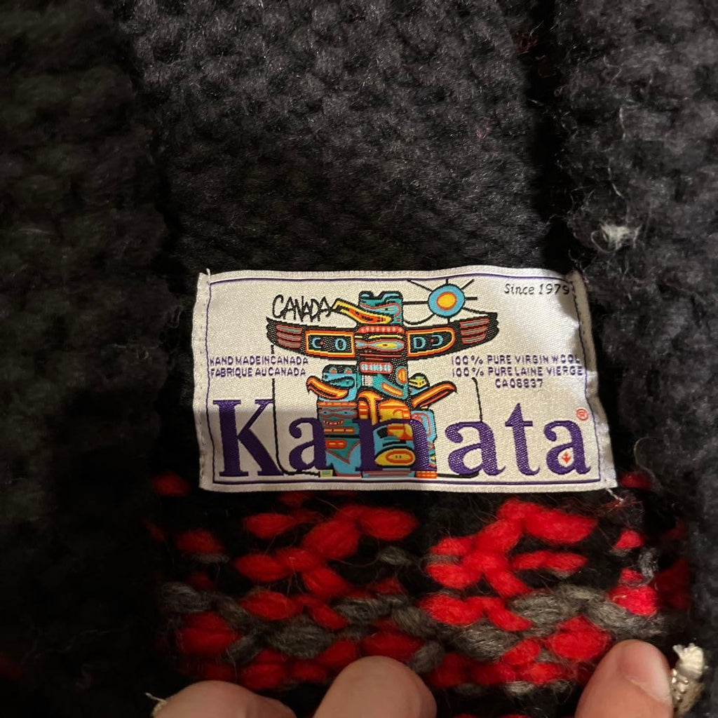 KANATA Cowichan Wool Zip Up Sweater Size M Hand Knit Made in Canada