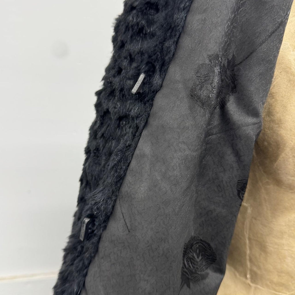Vintage Black Rabbit Fur Coat with Mongolian Lamb Trim