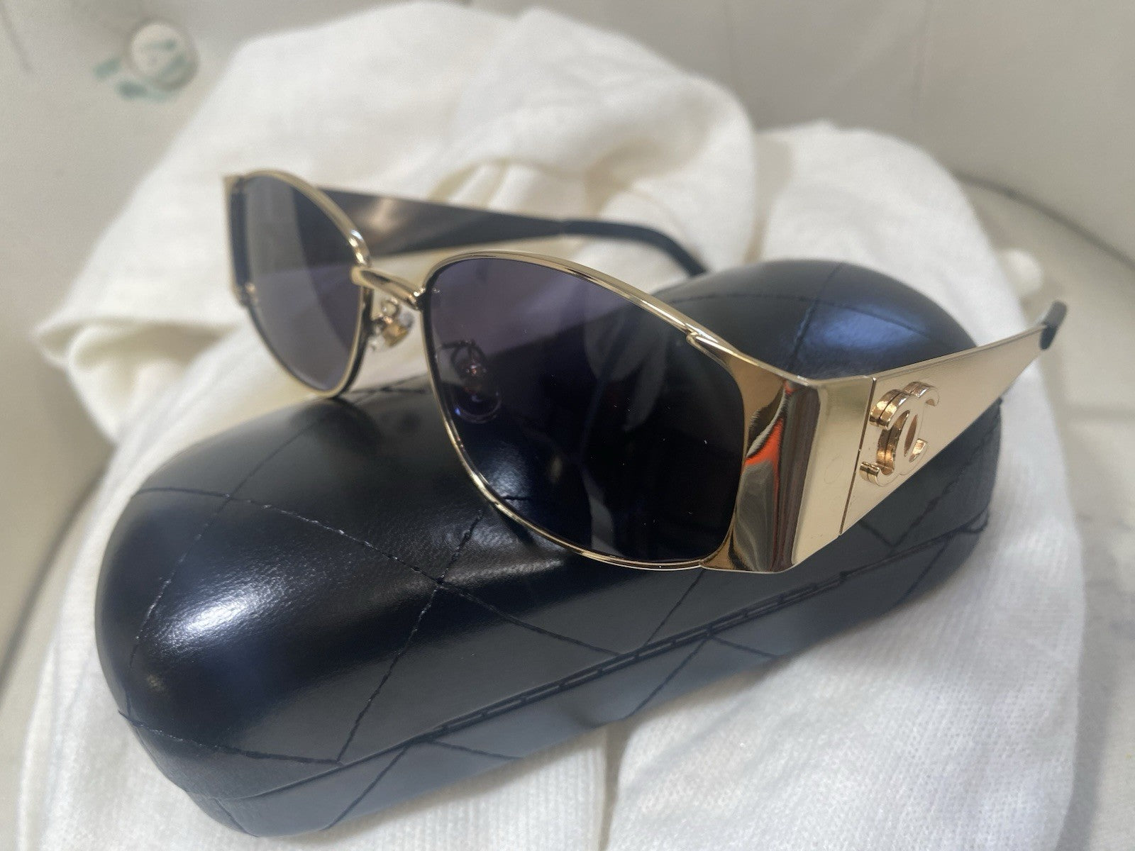 CHANEL Sunglasses Mirror Logo Lense Gold metal Frame