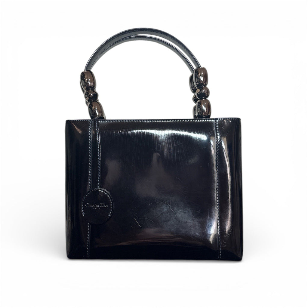 Auth Christian Dior Vintage 1999 Malice Pearl Bag Black Patent Leather Gunmetal