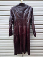 Vintage Long Leather Coat with Removable Fur Collar Brown Women's