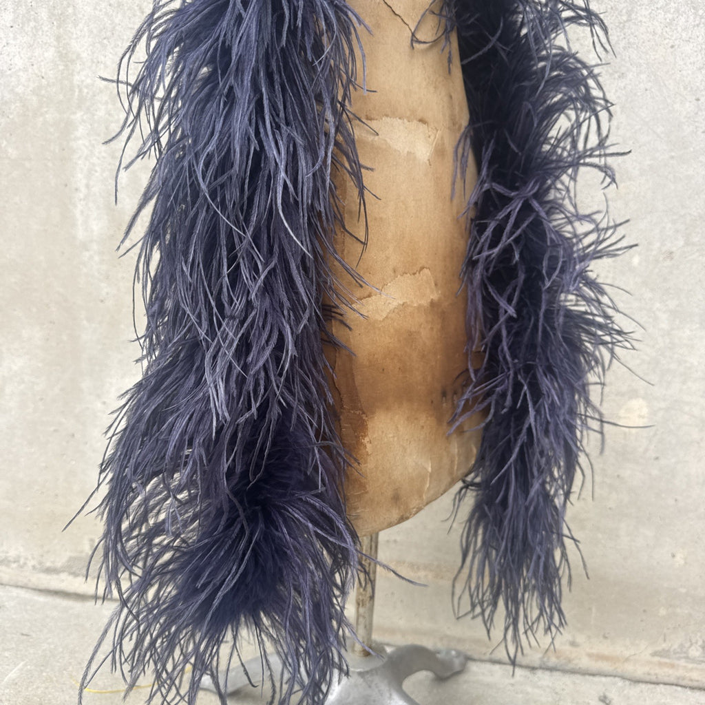 Vintage 1930s Navy Ostrich Feather Boa Scarf Shawl Old Hollywood Dress Accent