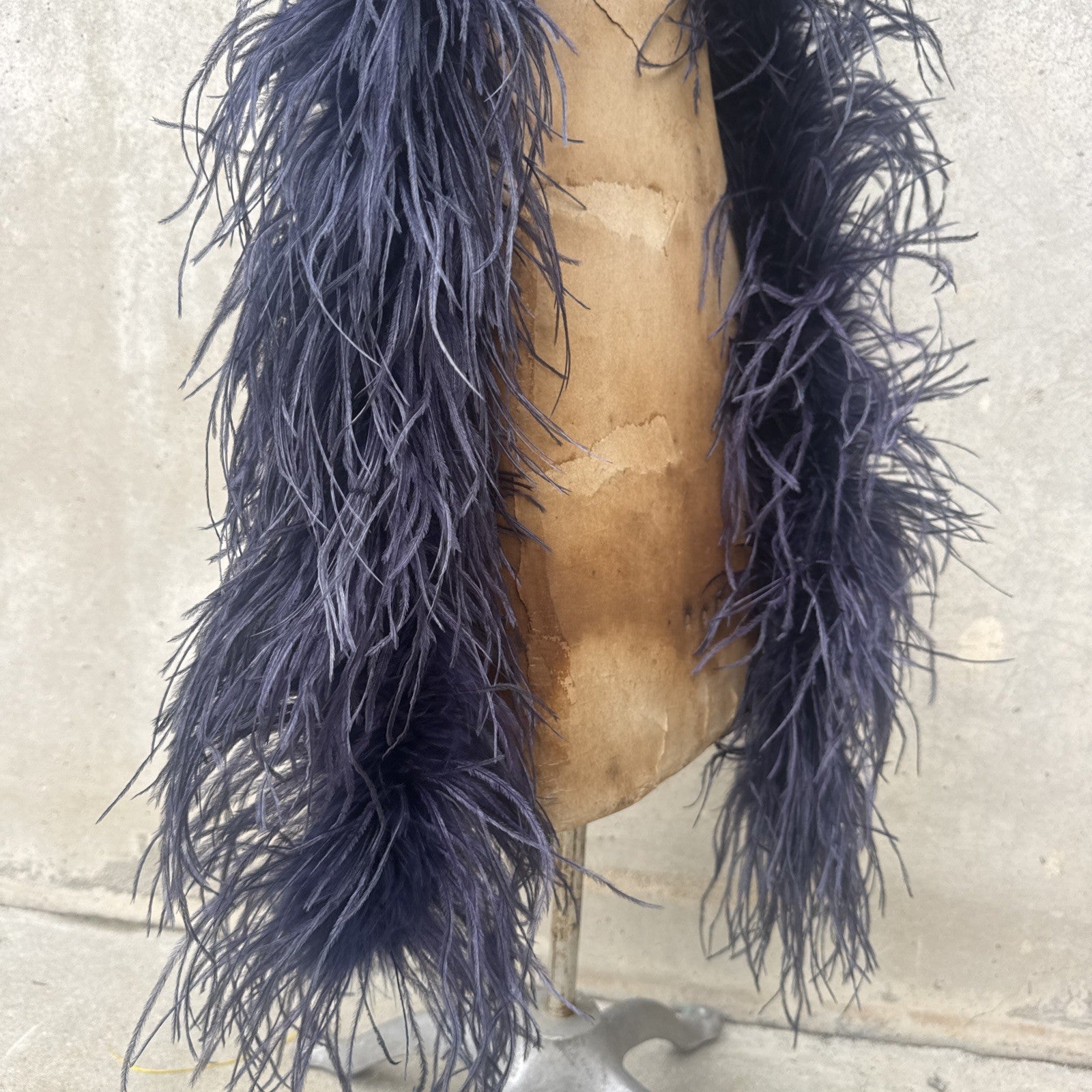 Vintage 1930s Navy Ostrich Feather Boa Scarf Shawl Old Hollywood Dress Accent
