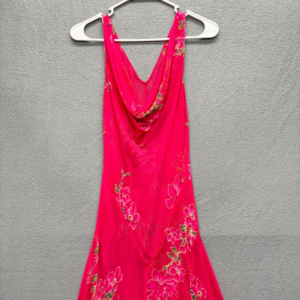 Vintage Pink Floral Beaded Cowl Neck Maxi Dress