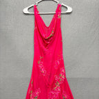 Vintage Pink Floral Beaded Cowl Neck Maxi Dress