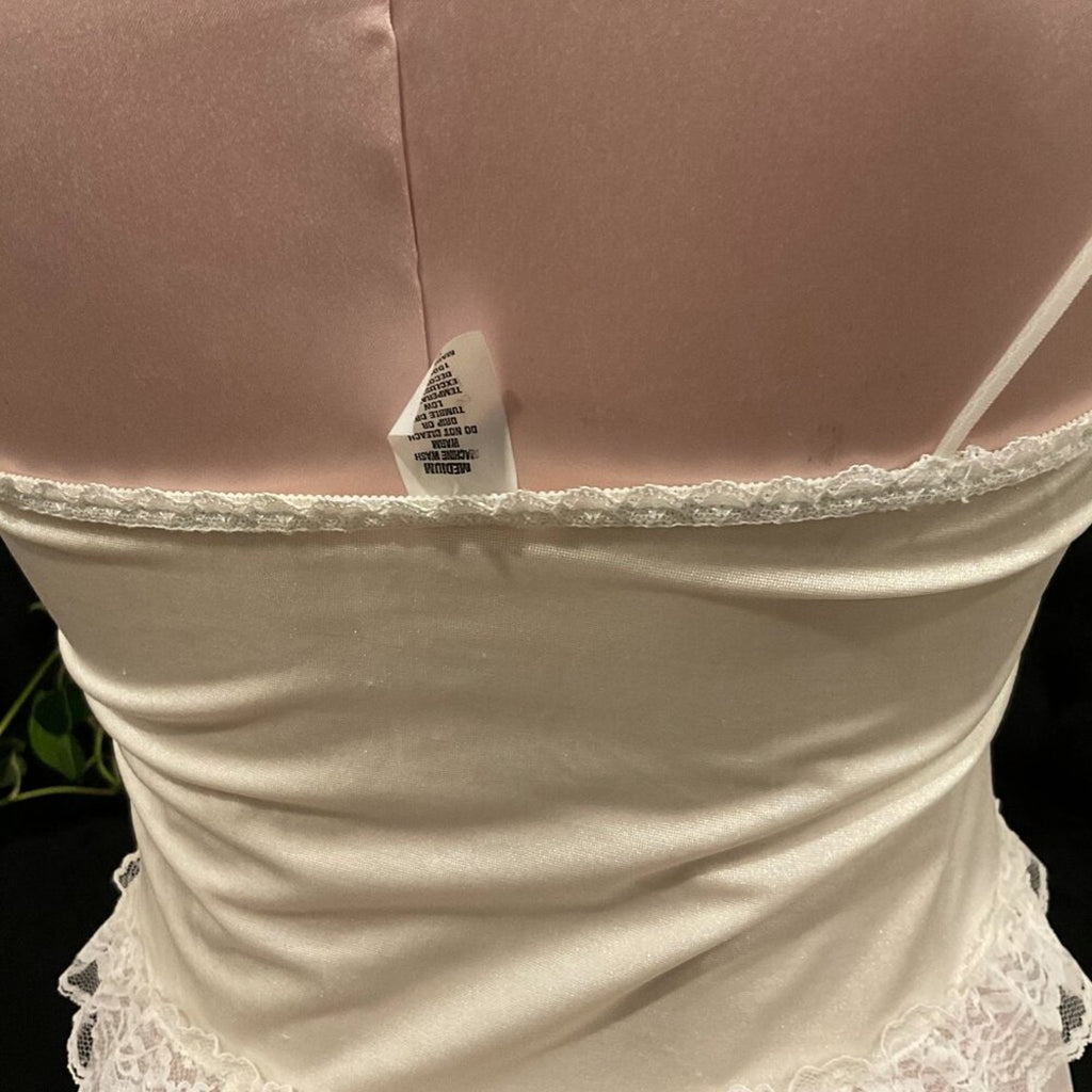 Vintage Sheer Lace Floral Lingerie dress Gown bridal ruffle coquette M White
