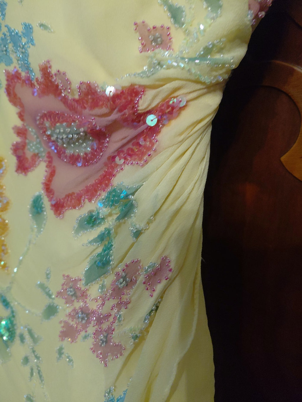 Vintage Cache Yellow Beaded Maxi Dress