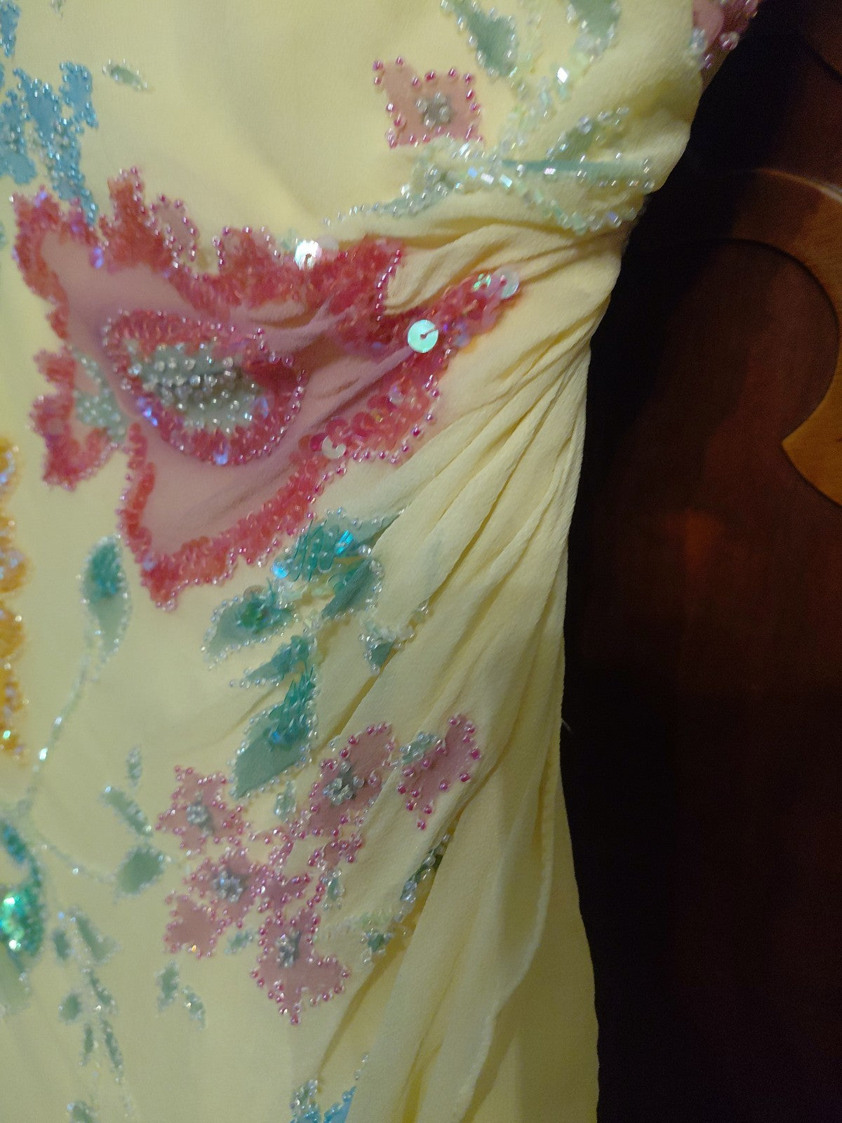 Vintage Cache Yellow Beaded Maxi Dress