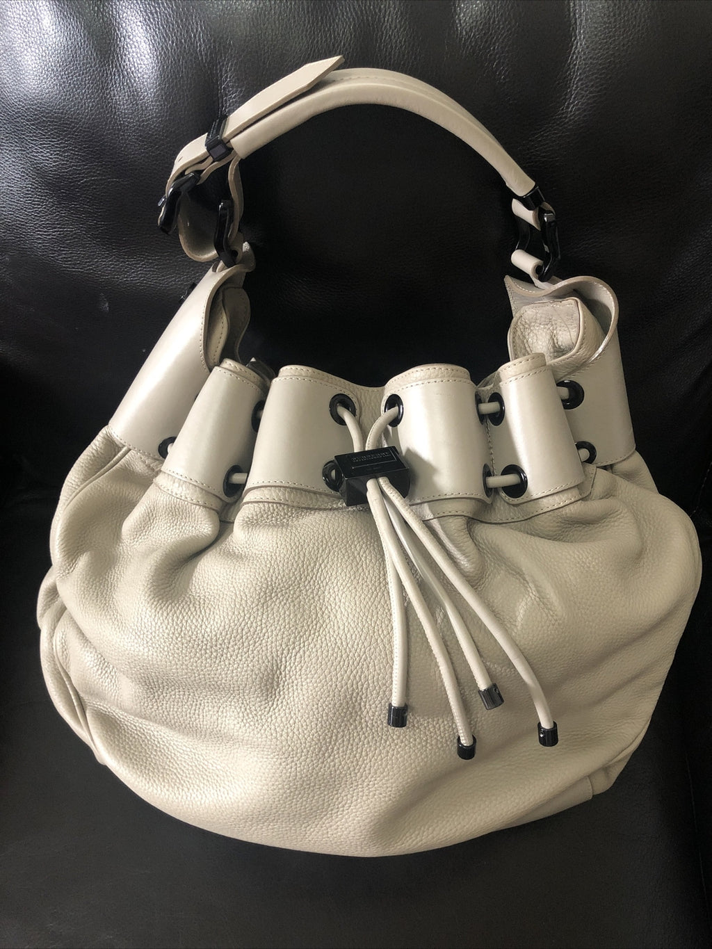 100% Authentic Burberry Leather Prorsum Large Warrior light taupe Hobo Bag