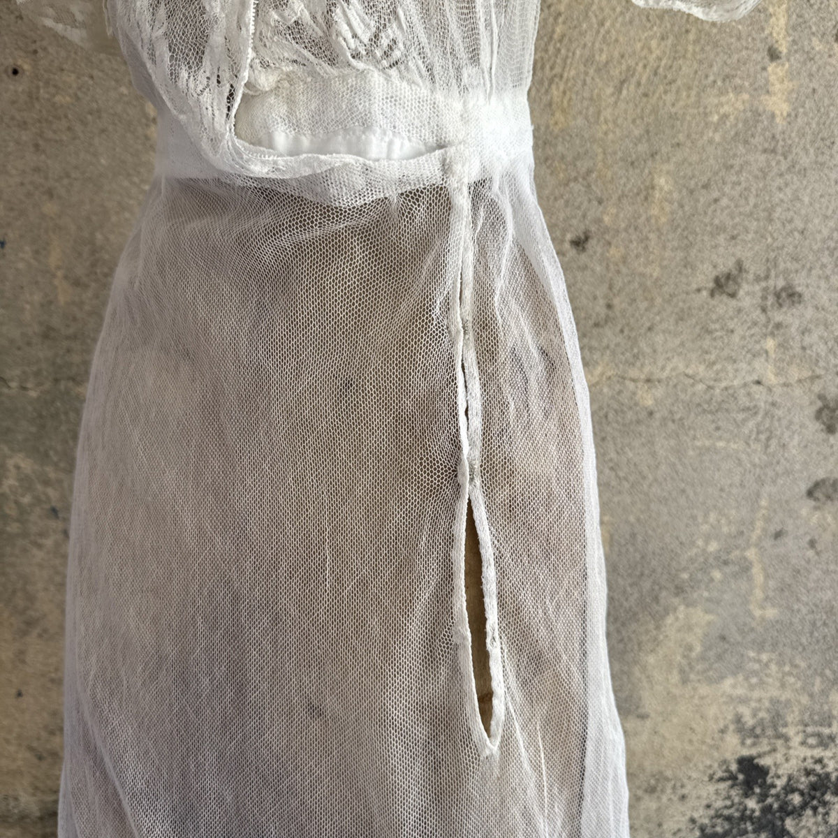 Antique Edwardian White Net Lace Dress Floral Lace Maxi Ruffle Bridal Vintage