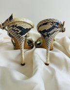 Roberto Cavalli 2000s Snake and Flower Enamel Rhinestone Heels