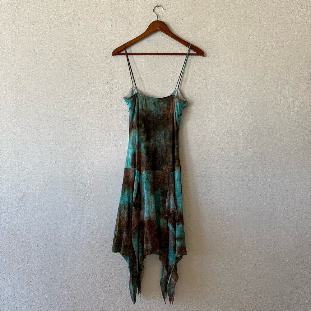 Turquoise Brown Tie Dye Slip Dress
