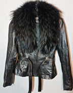 Cache Vintage Lamb Leather Jacket with Detachable Fox Fur Collar