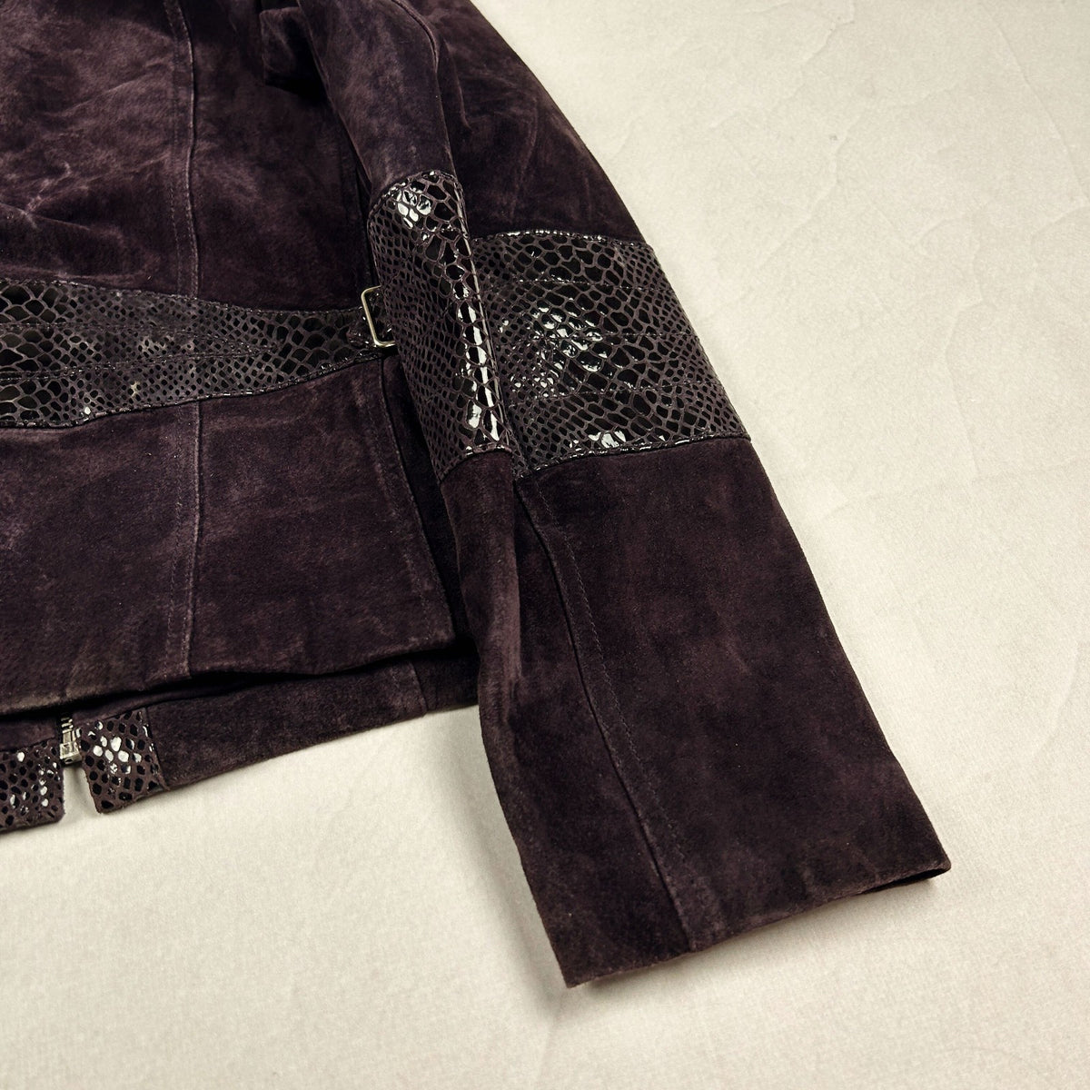 Vintage Y2K Genuine Suede Leather Jacket with Snakeskin Panel Moto