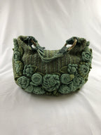 Isabella Fiore Green Crochet Floral Applique Shoulder Bag