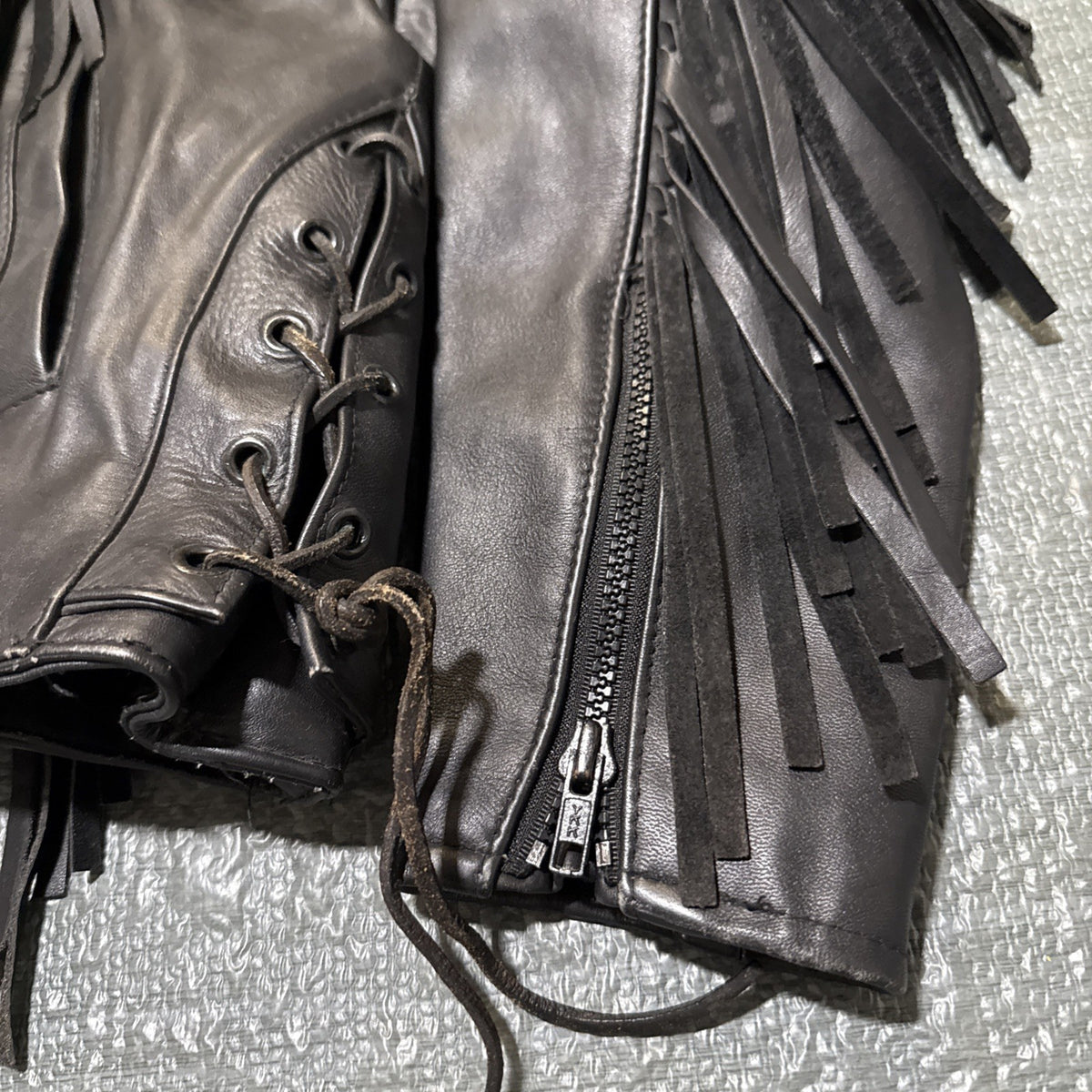 Vintage Route 66 Jacket Leather Fringe Front Zip Black Womens 12 Biker Rodeo