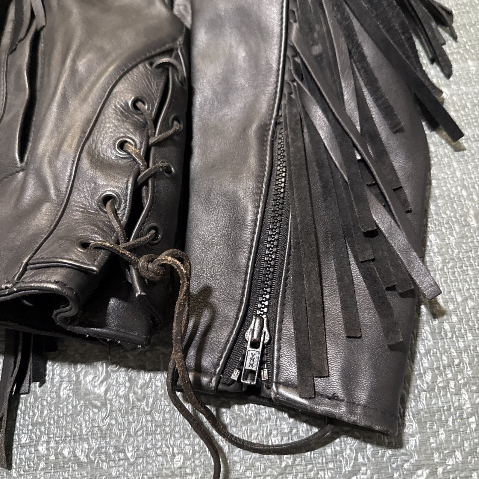 Vintage Route 66 Jacket Leather Fringe Front Zip Black Womens 12 Biker Rodeo
