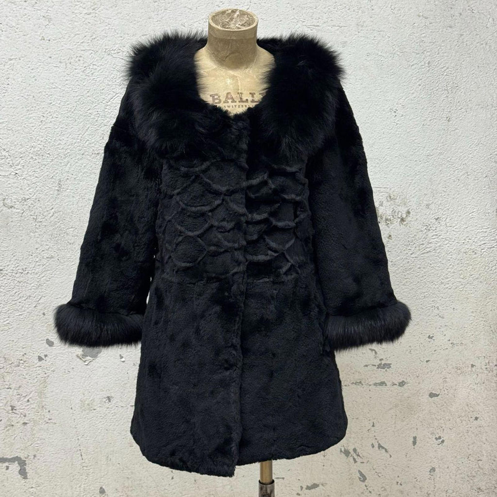Vintage Y2K Jet Black Rabbit and Fox Fur Jacket