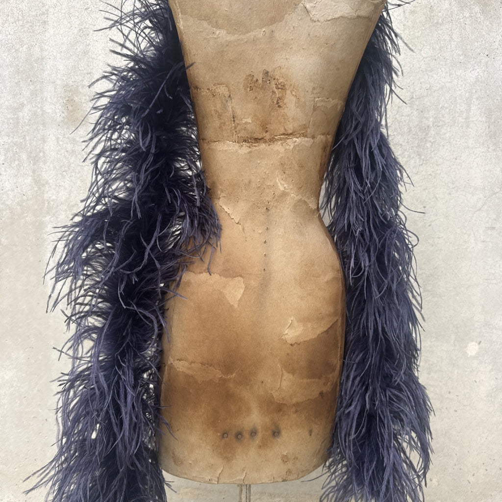 Vintage 1930s Navy Ostrich Feather Boa Scarf Shawl Old Hollywood Dress Accent