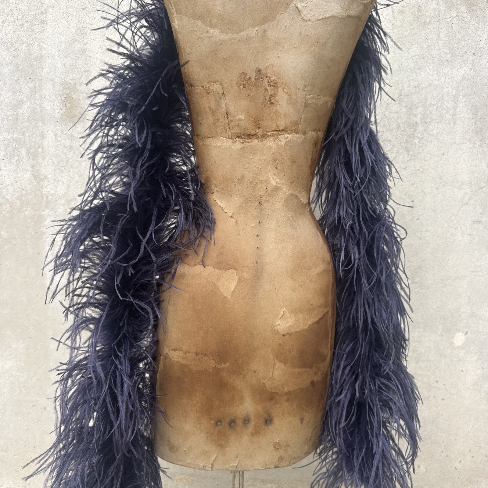Vintage 1930s Navy Ostrich Feather Boa Scarf Shawl Old Hollywood Dress Accent