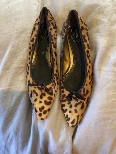Vintage Prada Pony Hair Animal Print Pointed Toe Flats
