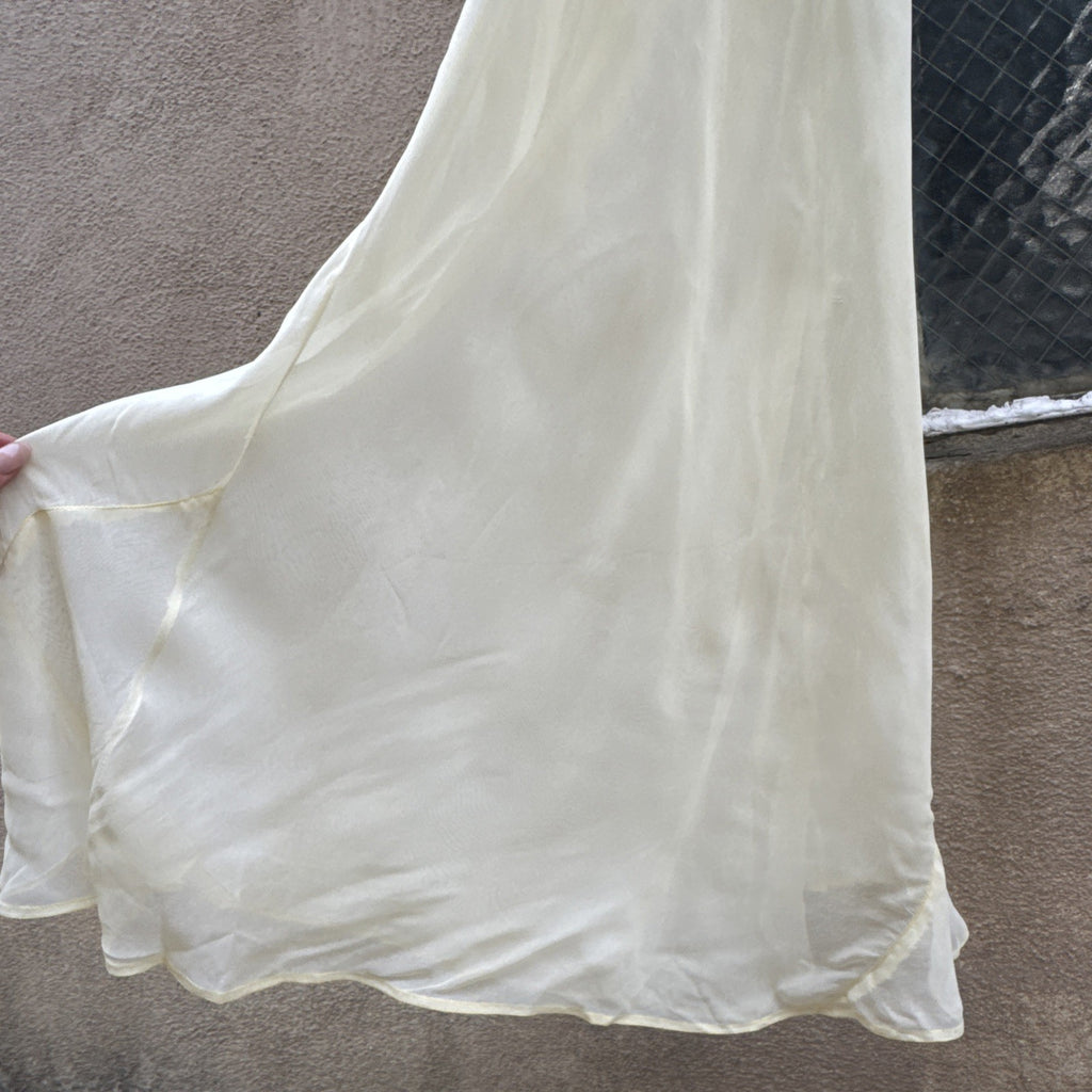Vintage 1930s Pale Yellow Buttercup Dress Lace Bias Cut Art Deco Slip Gown Maxi