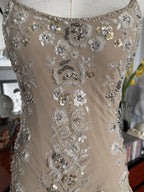 Sue Wong Champagne Silk Hand Beaded Cocktail Dress Size 4